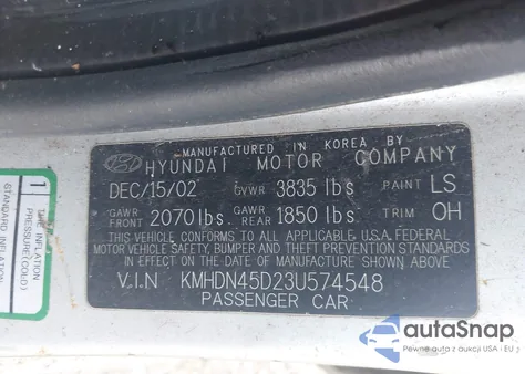 2003 Hyundai Elantra Gls/Gt from USA, damaged, VIN KMHDN45D23U574548